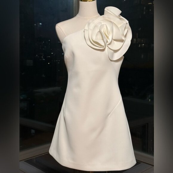 🆕 ACLER 🧿 NWOT Turflea One Shoulder Mini Dress, Ivory - Sz AU 14 US 10 - Picture 3 of 16